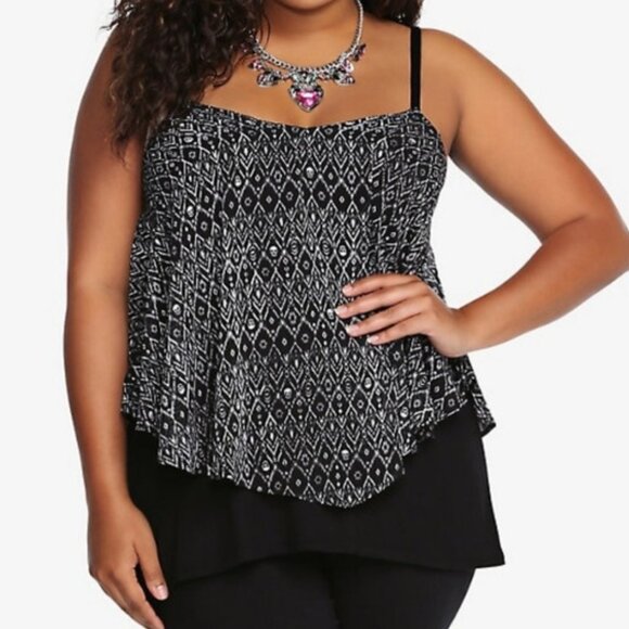 TORRID 3 Plus Size Skull Ikat Print Double Layered Cami Black Cream Tank Top 3X - Picture 1 of 16